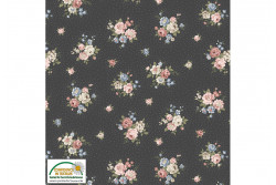 Tissu Patch Stof Ellie Roses" Bouquets de fleurs sur fond noir points...