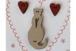 Boutons en bois " chat et cœurs bordeaux"