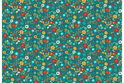 Tissu Makower "Folk Friends Floral" Turquoise