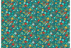 Tissu Makower "Folk Friends Floral" Turquoise