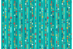 Tissu Makower "Folk Friends Stripe" Turquoise