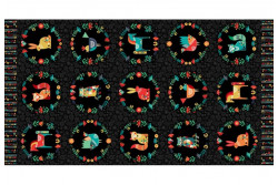 Tissu Makower "Folk Friends panel" Noir