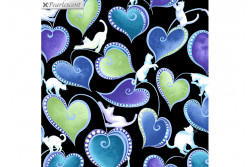 Tissu patch de Benartex Cat-i-tude "Hearts and Cats Black multi"