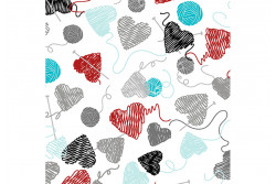 Tissu de Bénartex All you Knit is love "white yarn balls and hearts"
