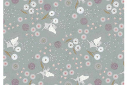 Tissu "Fairy Clocks" petites fées, bleu gris avec petits points argentés