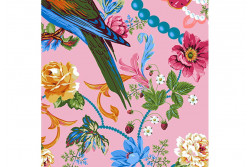 Tissu Odile Bailloeul "Jardin de la reine" Grandes fleurs et oiseaux sur...