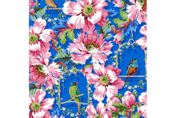 Tissu Odile Bailloeul "Jardin de la reine" grandes fleurs et oiseaux sur...