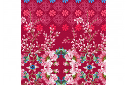 Tissu Odile Bailloeul "Jardin de la reine" bordure de fleurs tons fuchsia