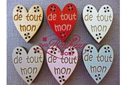 Boutons en bois laqué "de tout mon cœur"