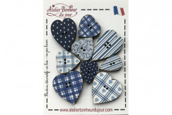 Bouton en bois laqué "Coeurs Bleus"