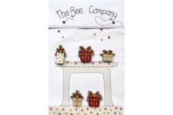 5 Boutons en bois  " Cadeaux "