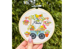 Kit de broderie avec tambour - LA BROUETTE FLEURIE