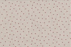 Tissu Stof Shabby Chic Petits points bordeaux sur fond lin clair