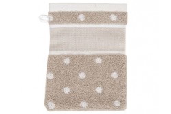 Gant de toilette à broder Rico en coton beige à pois blancs